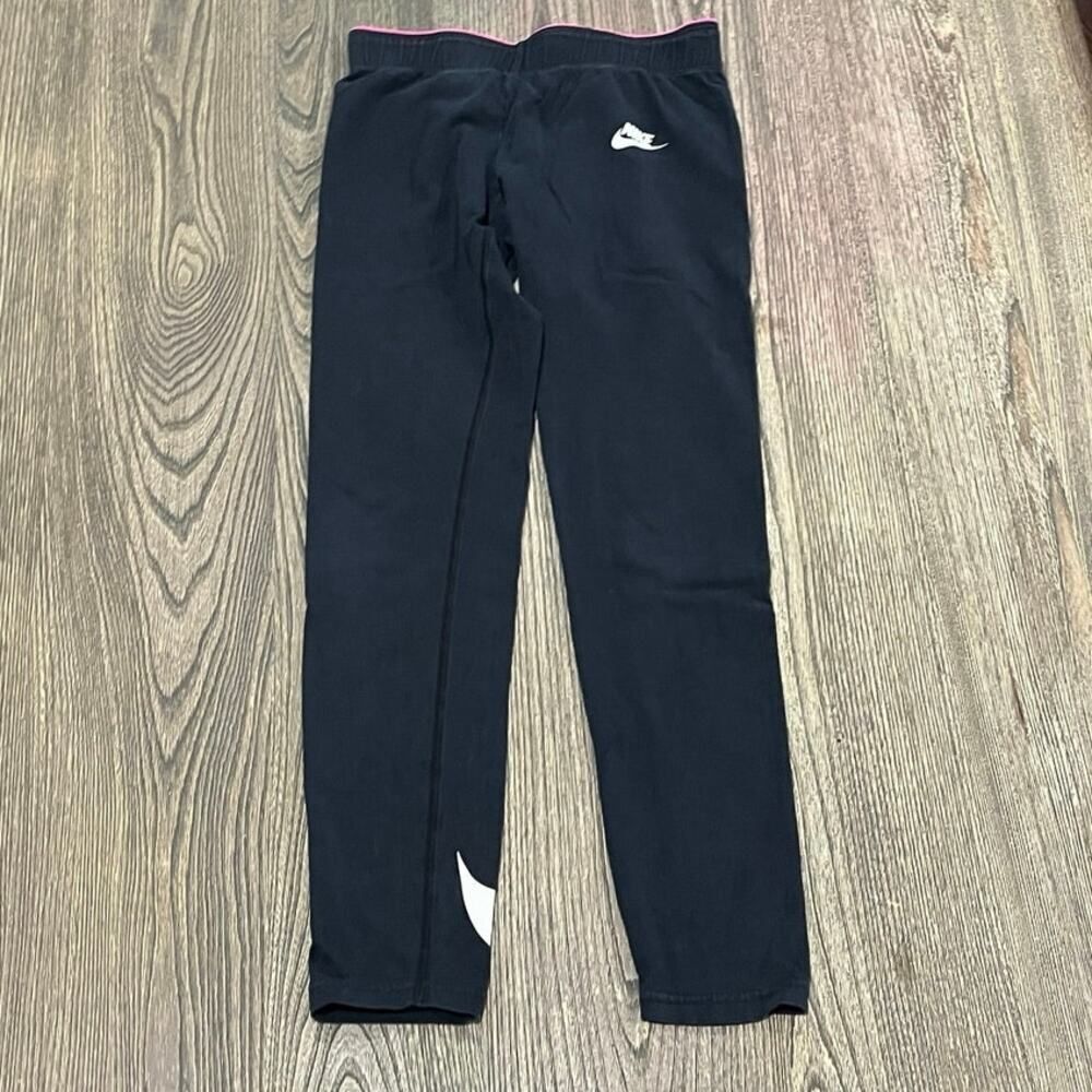 Nike Girls Youth Mid Rise Elastic Waist Pull-On Swoosh Print Logo Black Size L